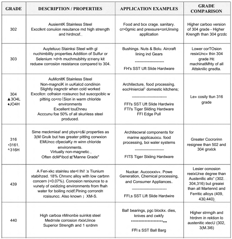 stainless steel chart