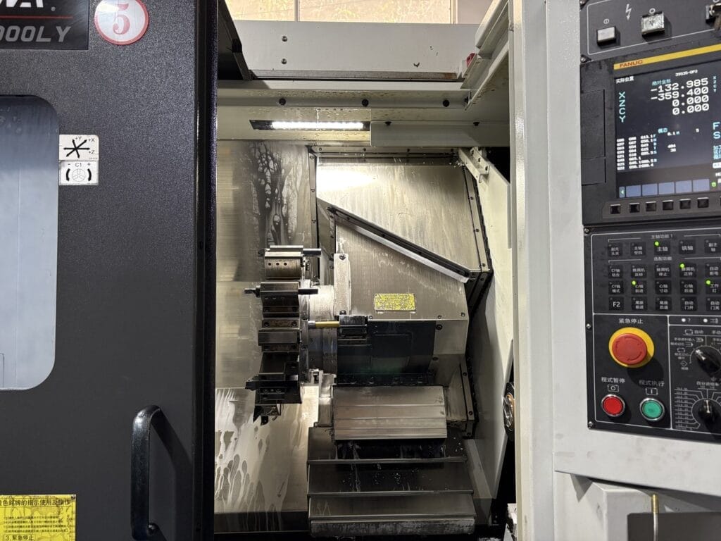 cnc lathe machine interior turret view