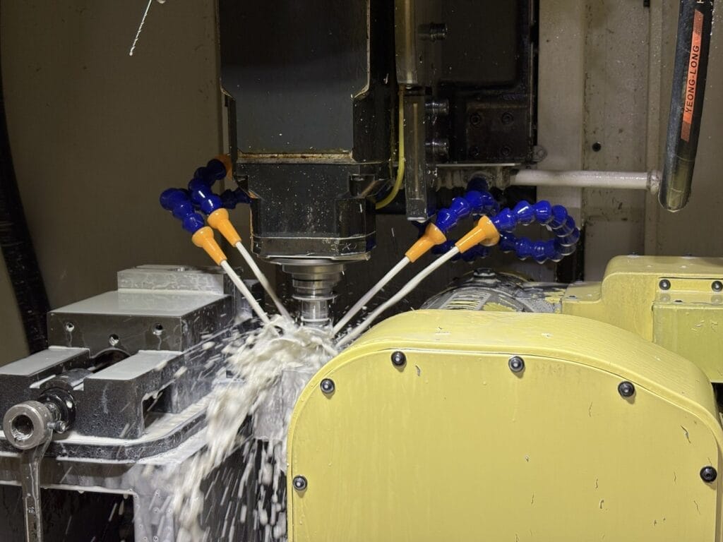 cnc milling machine coolant nozzles in action