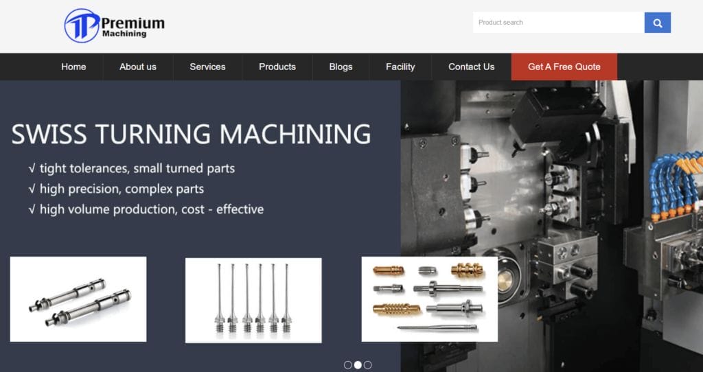 premium machining website homepage