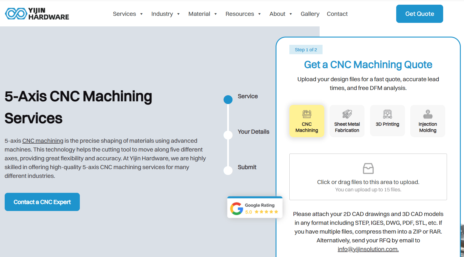 Yijin Hardware 5 ejes cnc servicio de mecanizado