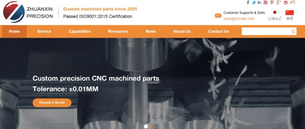 zx cnc machining website homepage